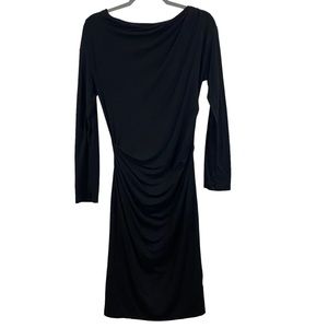 MM Lafleur Keiko Dress Long Sleeve Ruched Draped Jersey Fitted Black Size Large